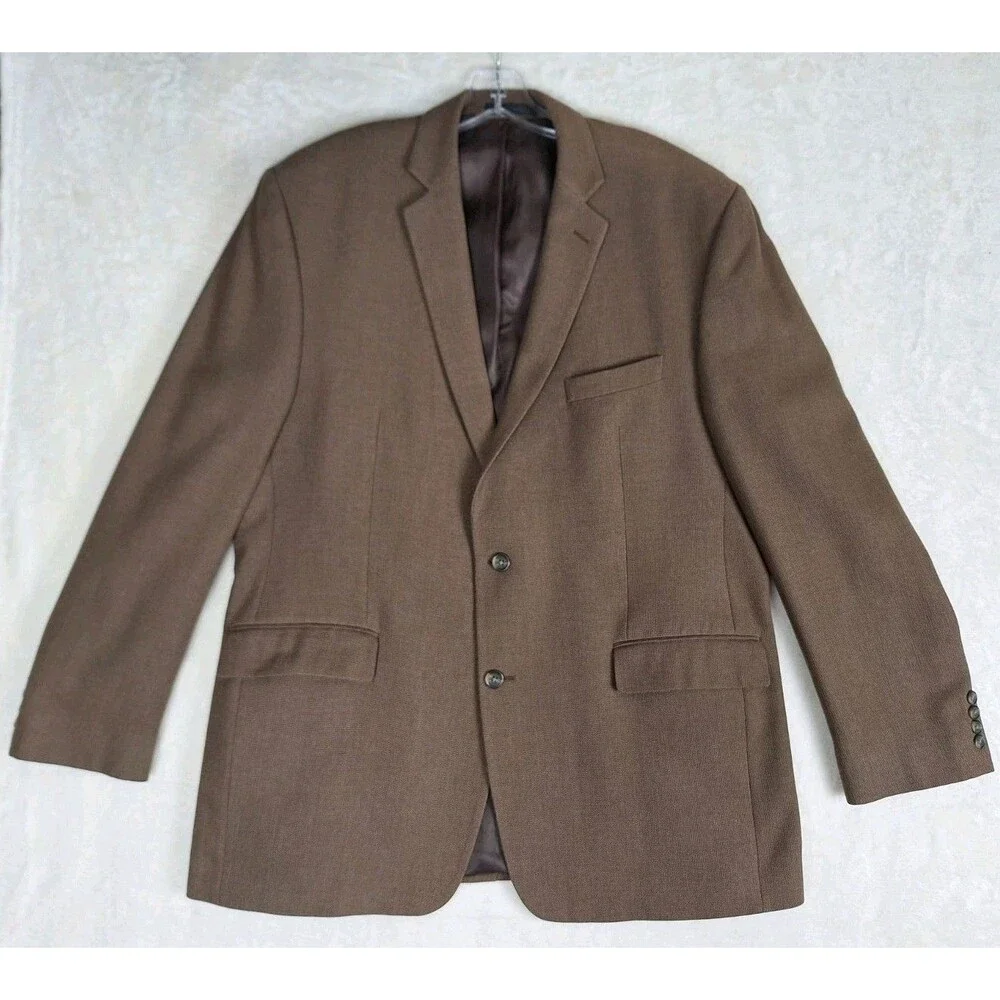 Izod Sports Coat Men's 46L Brown Woven Tweed Lined 2 Button Blazer Pocket Jacket
